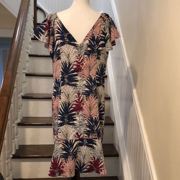 KARL LAGERFELD Paris Women’s MultiColor Flutter Sleeve Dress w. Ruffle Hem Sz 12 - Picture 5 of 13